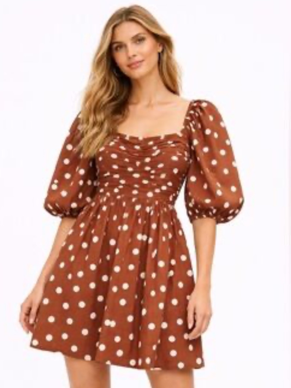 Abercrombie & Fitch Brown White Polkadot Puff Sleeve Mini Dress Date Size XSP